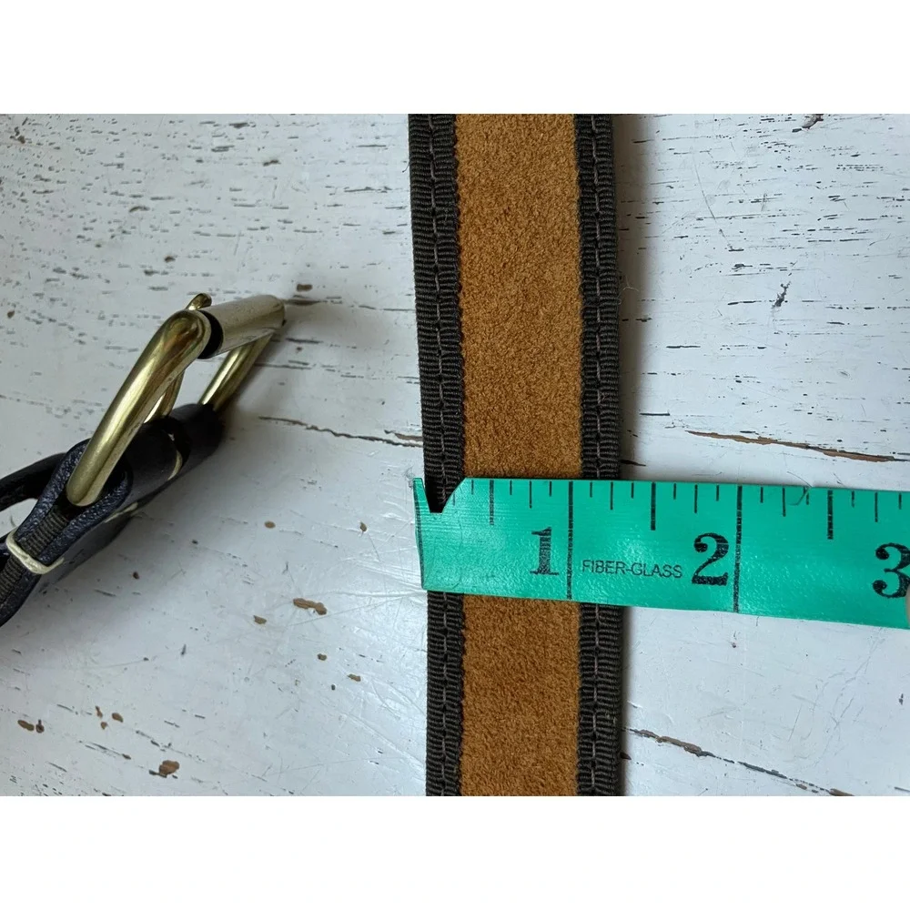 Bills Khakis Mens Brown Leather Tan Suede Canvas Trim Belt Brass Buckle Size 42